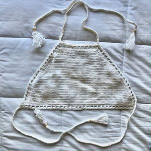 Off-White Crochet Halter Crop Top